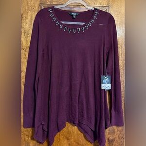Simply Vera Vera Wang NWT Embellished Wine Long-Sleeve Knit Top